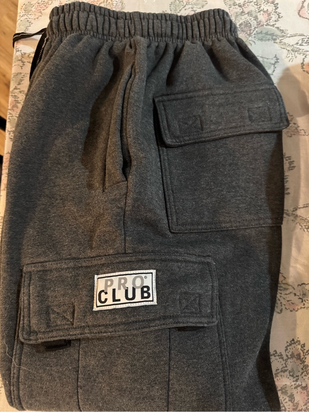 Pro Club Men's Charcoal Cargo Joggers - Elastic Waist Sweatpants